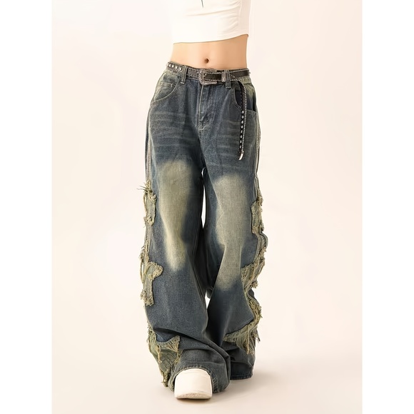 2025 New Star Jeans for Women Baggy Cute Patchwork Denim Pants Y2k High Waisted - Picture 1 of 5